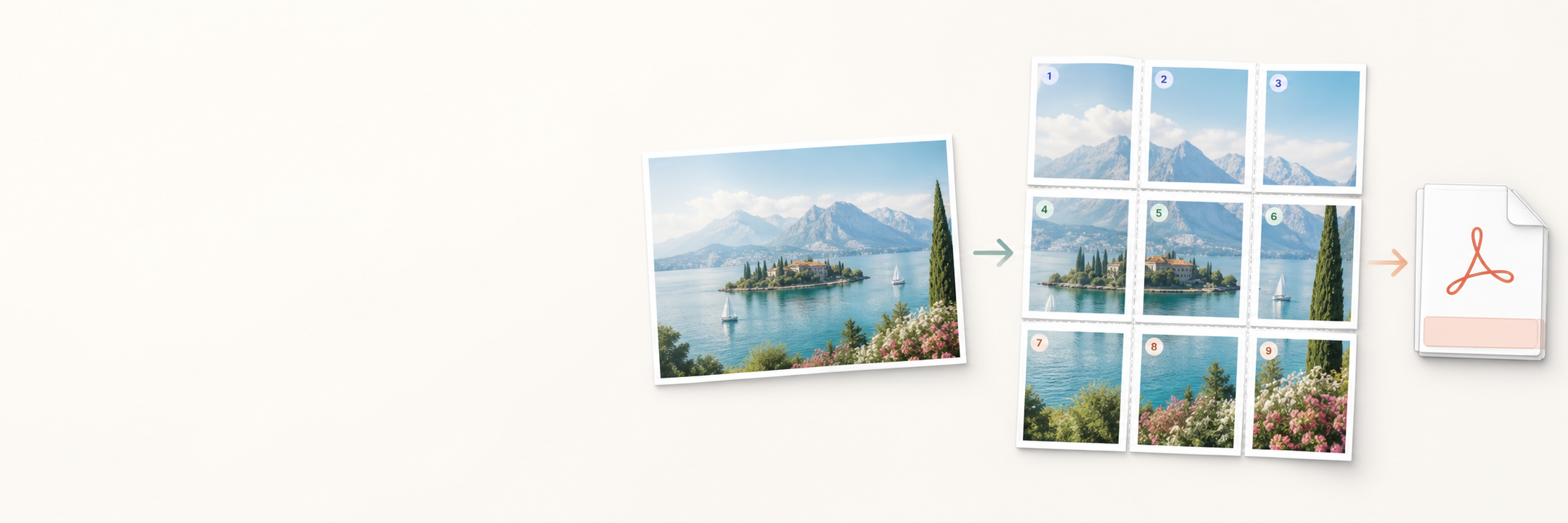 One large image split into printable page tiles and exported as a PDF